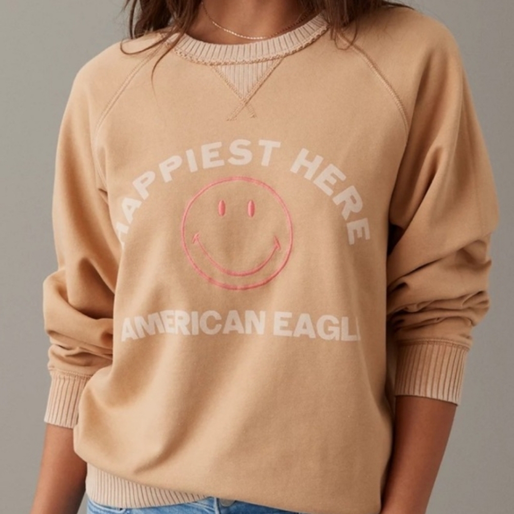 American Eagle Funday Graphic Raglan-Sleeve Sweatshirt Size Small